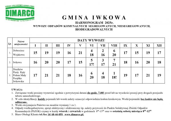 Harmonogram Iwkowa 2026